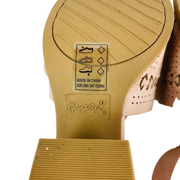 Qupid Boho Ankle Strap Open Toe Chunky Heels Pink Beige Sandals 9 - Picture 9 of 9